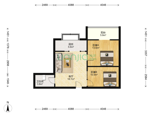 晶鑫丽座一期 2室1厅1卫 81平方