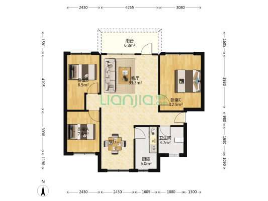 金龙花园(三灶镇) 3室1厅1卫 88平方