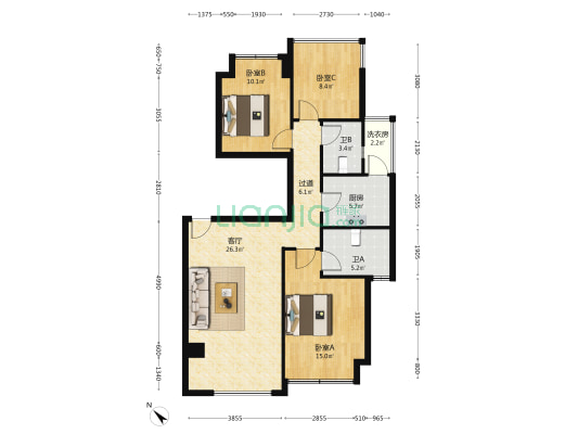 竹径悦山 3室1厅2卫 109平方