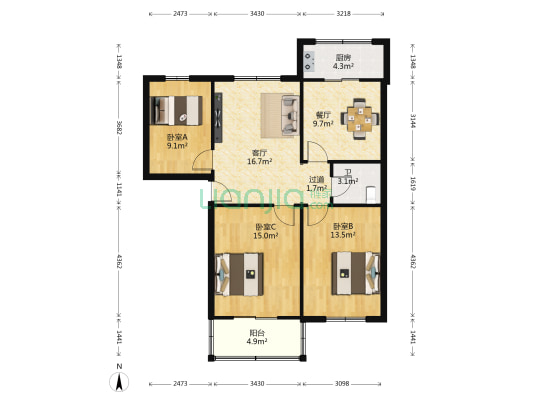 土产公司商住楼小区 3室2厅1卫 93平方