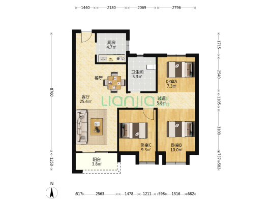 华景川秀丽春江 3室1厅1卫 97平方