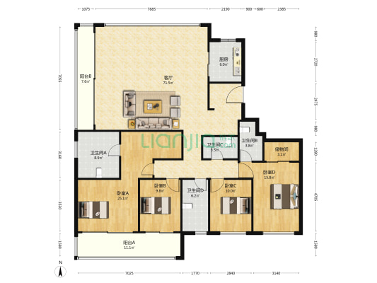 阳光城招商檀境 4室1厅4卫 224平方