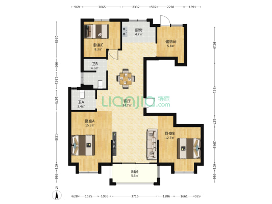 观湖佳苑 3室1厅2卫 142平方