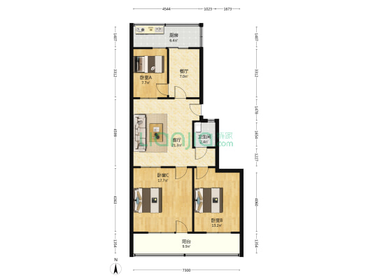 津元里 3室2厅1卫 95平方