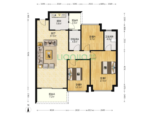 时代糖果 3室1厅2卫 121平方