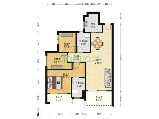 龙湖春江天玺阁 3室1厅2卫 97平方