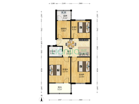 康复中街178号 3室1厅1卫 78平方