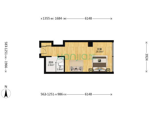 锦华国际公寓 1室0厅1卫 51平方