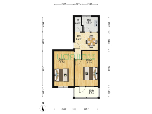 民保器材厂家属院（甘家巷） 2室1厅1卫 51平方