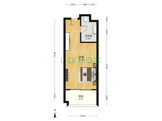 三亚国际商业城 1室0厅1卫 54平方