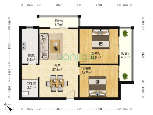 新澳蓝草坪 2室1厅1卫 92平方