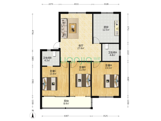 宏森花园 3室1厅2卫 120平方