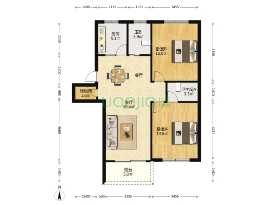 亚太新村 2室1厅2卫 96平方