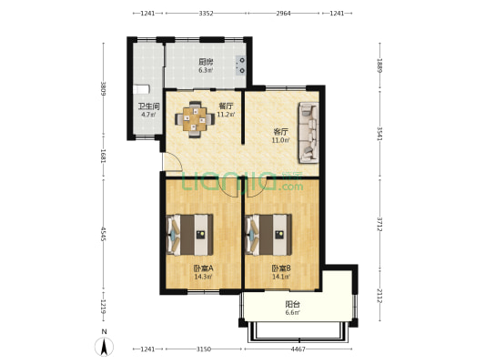 翠河新村 2室2厅1卫 82平方
