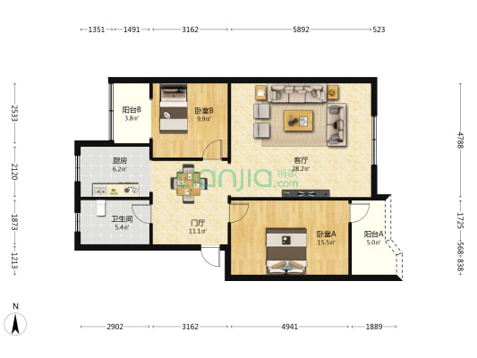 盐业公司宿舍 2室1厅1卫 99平方