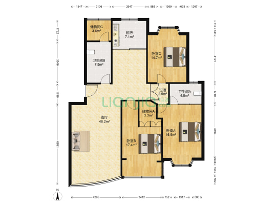 文华东园 3室1厅2卫 141平方