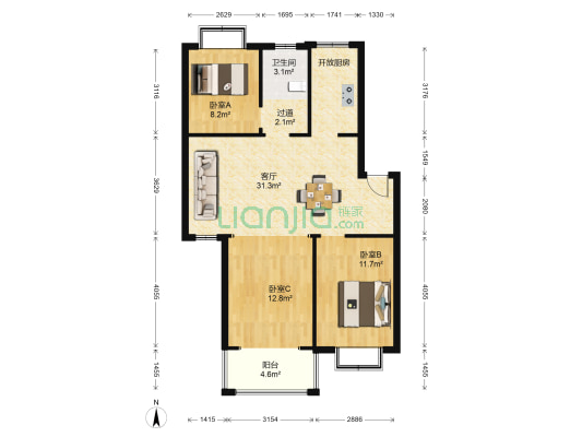 阳光城 3室1厅1卫 89平方