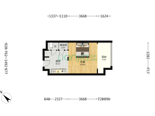 汤城东郡广场 1室0厅2卫 44平方