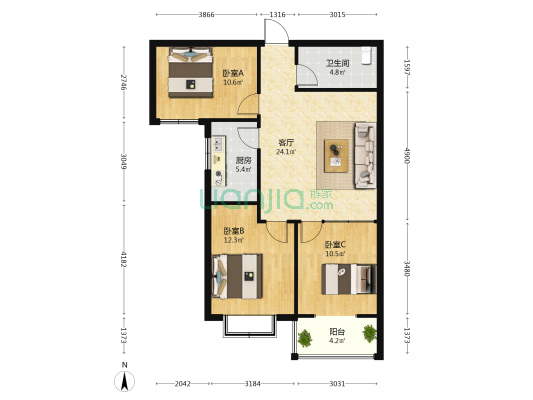沁河名苑 3室1厅1卫 97平方