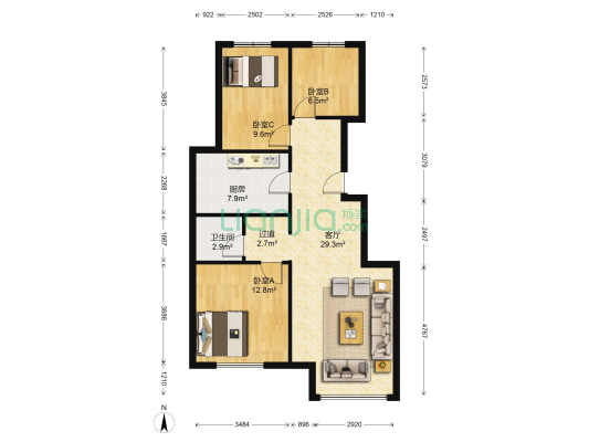 万科城市之光四号地 3室1厅1卫 103平方