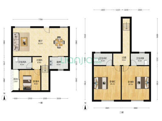 保利桃花源 3室1厅3卫 123平方