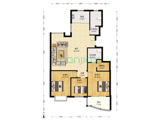 美林东苑 3室1厅2卫 132平方