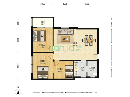 日升大厦 3室1厅1卫 103平方
