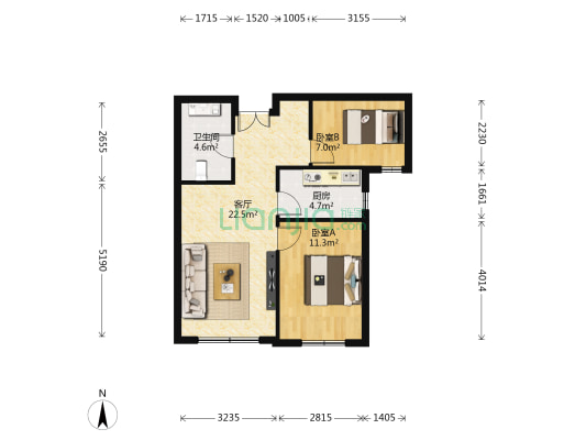 乾豪新天地 2室1厅1卫 76平方