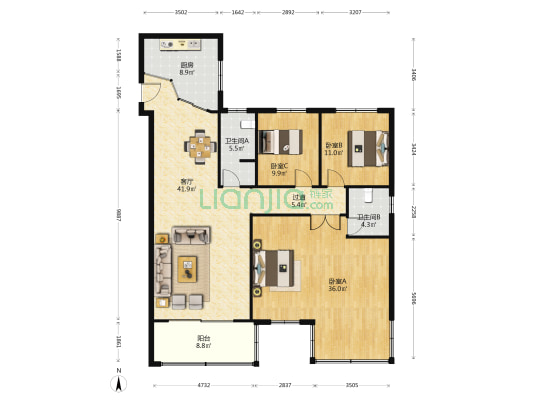 福鑫楼 3室1厅2卫 159平方