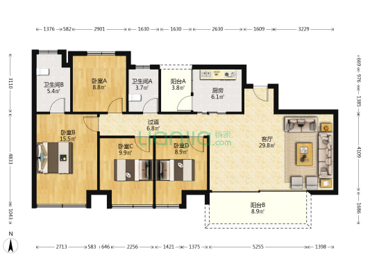 城投置地楠悦 4室1厅2卫 133平方