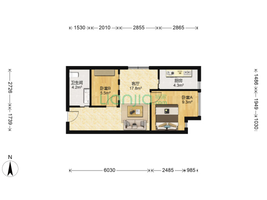 天下儒寓 2室1厅1卫 60平方