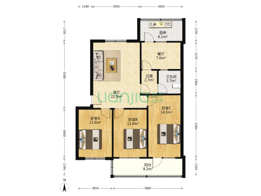 福全里小区 3室2厅1卫 110平方