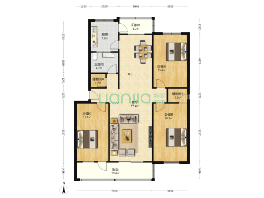 汽车队兽医院改造区 3室1厅1卫 141平方