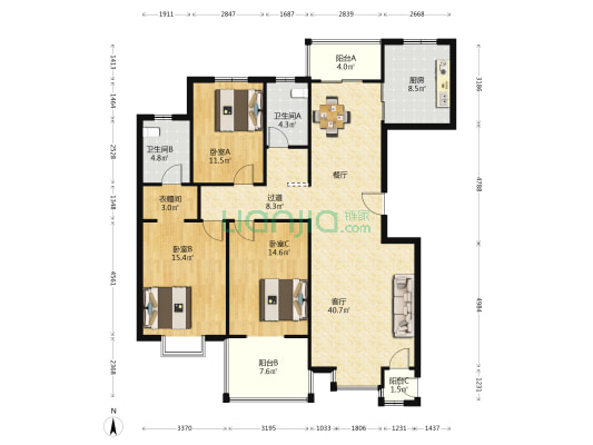 豫武花园 3室1厅2卫 162平方