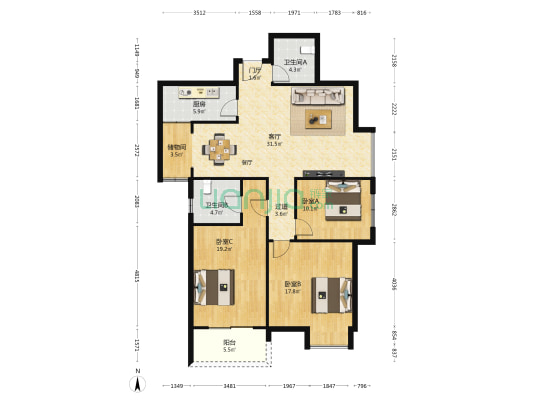 紫云境 3室1厅2卫 135平方