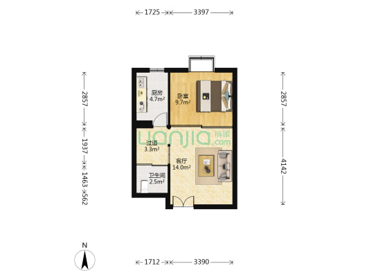 城市亮点 1室1厅1卫 47平方