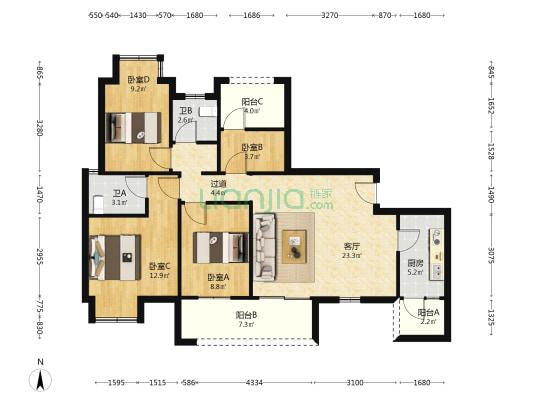 武阳郡邸A区 4室1厅2卫 98平方