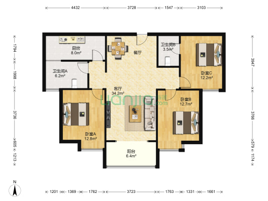 锦润年华 3室1厅2卫 137平方