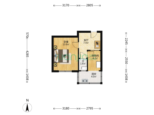 电大街66-65号 1室1厅1卫 39平方