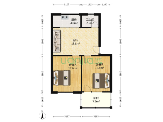 稻香楼宿舍 2室1厅1卫 66平方