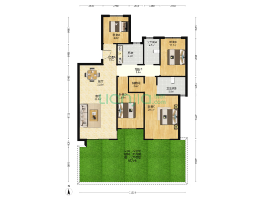 天生御景 4室2厅2卫 164平方