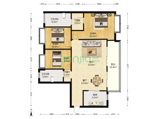 保利溪湖 3室2厅2卫 129平方