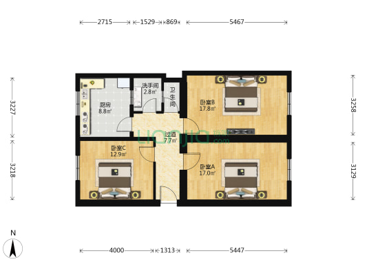 国务院宿舍 3室0厅2卫 89平方