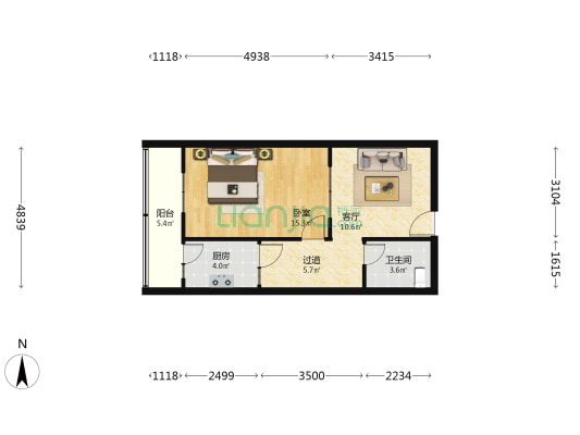 果园里 1室1厅1卫 56平方