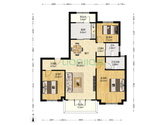碧桂园中房·天玺 3室1厅2卫 124平方