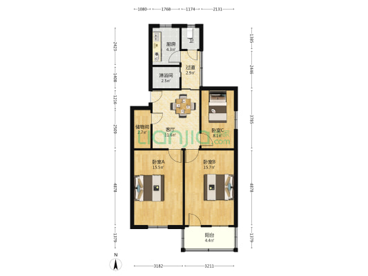 良友巷16号 3室1厅2卫 82平方
