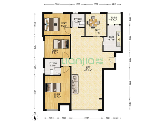 诸暨联想科技城 3室2厅2卫 139平方