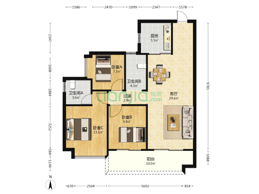 碧桂园·时代城 3室1厅2卫 110平方