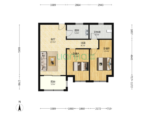 水岸和园 2室1厅1卫 96平方