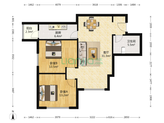 万科新地城 2室1厅1卫 95平方